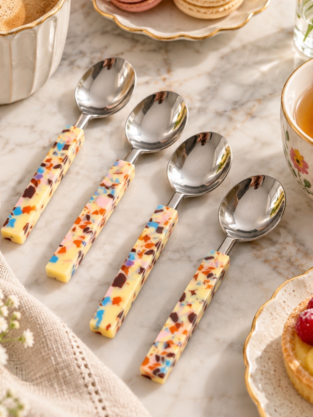 Anthropologie May We Present Set of 4 Terrazzo Resin Teaspoons NIB